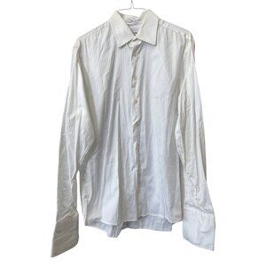 Calvin Klein Shirt Size 16.5 Striped Button Front Long Sleeve White Office Wear